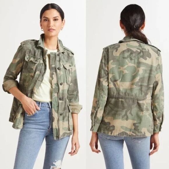 Free People Not Your Brothers Faded Green Camo Print Surplus Jacket ,XS - Picture 1 of 14